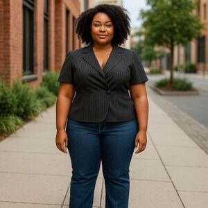 TAHARI ARTHUR S.  LEVINE SIZE 18 WITH LINES Black Pinstripe Blazer